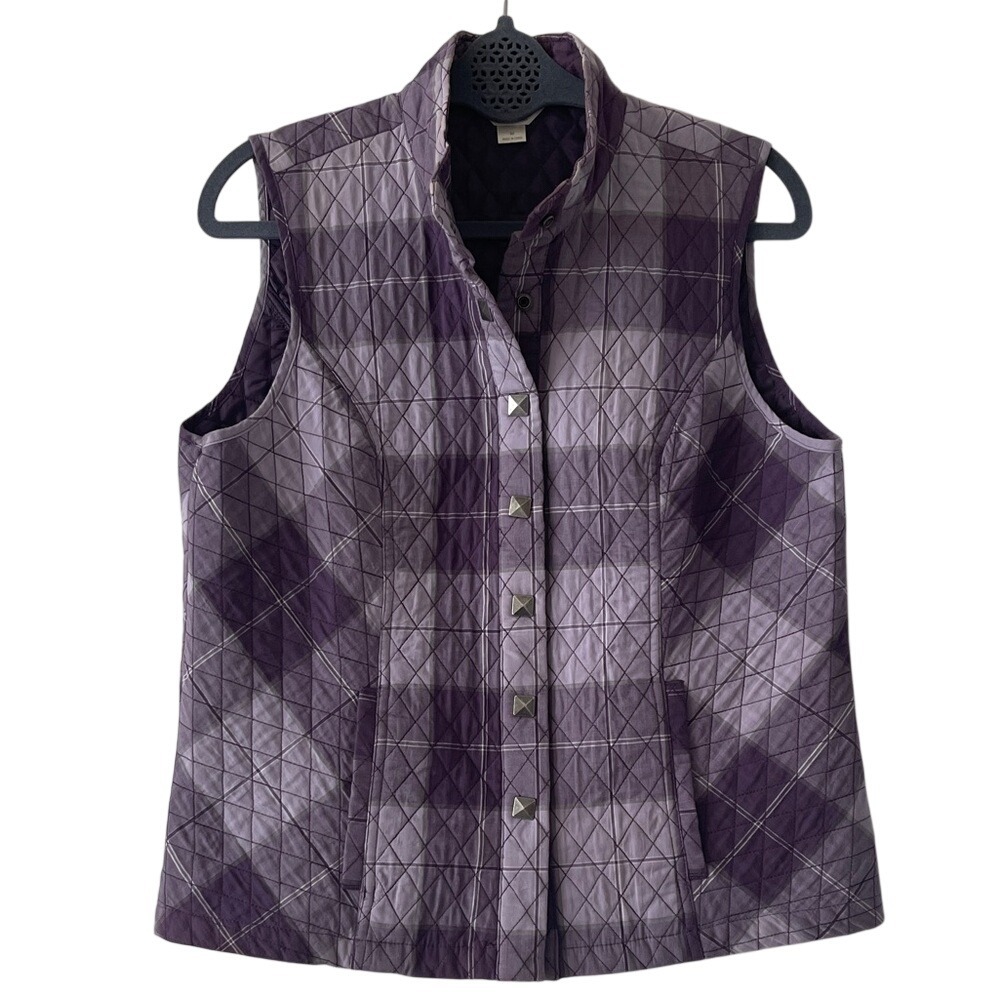 Christopher &‎ Banks Purple Plaid Quilted Vest Medium